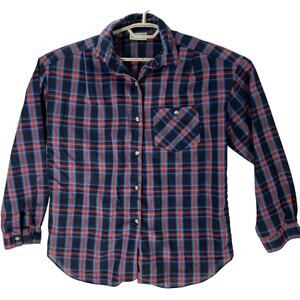 Vintage Laura Mae Shirt Women Size M Blue Red Plaid Made In USA Preppy Cottage